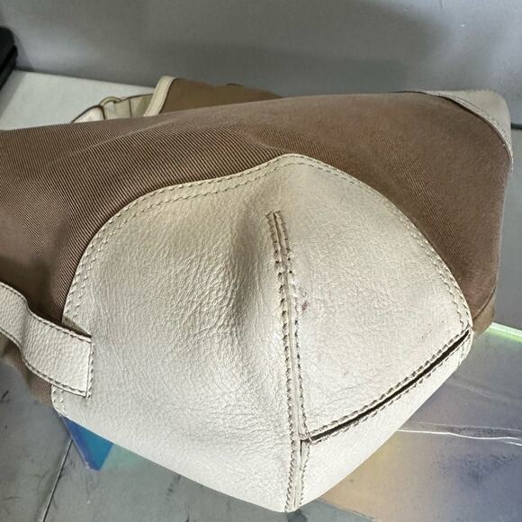 Excellent Michael Kors Millbrook Circa Twill MK Logo Leather Large Shoulder Bag - Picture 6 of 11